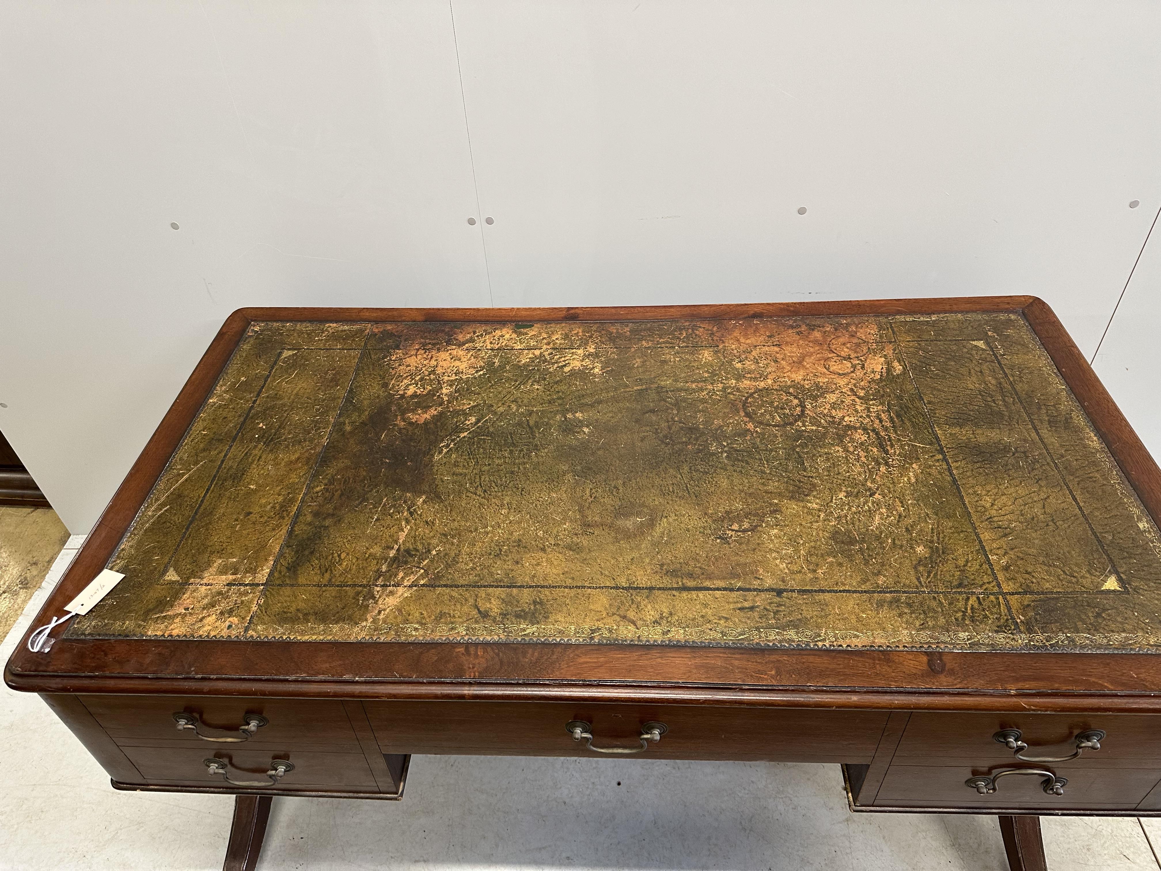 A Victorian mahogany kneehole writing table, width 148cm, depth 80cm, height 77cm - Image 3 of 3