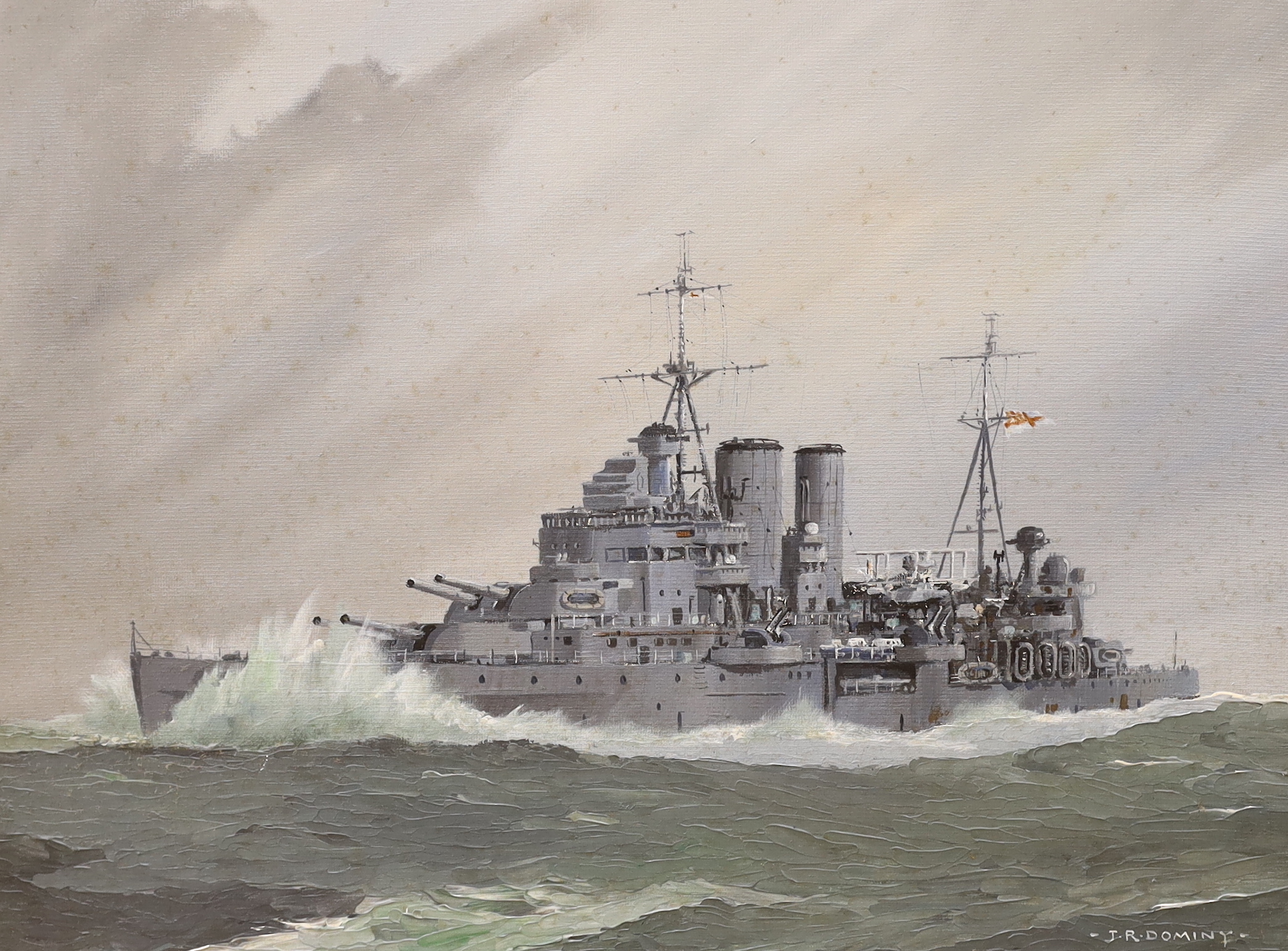 John Rohan Dominy (b.1926), pair of Naval interest oils on board, HMS Achilles, signed, details - Image 2 of 3