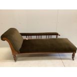 A late Victorian mahogany chaise longue, width 180cm, depth 64cm, height 78cm