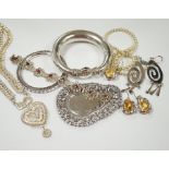 A quantity of assorted white metal jewellery, including bangle, necklace, earrings, etc.