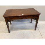 A Victorian mahogany two drawer side table, stamped Beal & Son, London, width 107cm, depth 60cm,