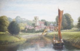 L. Walters, oil on canvas, The Medway at Aylesford, unsigned, applied plaque to the frame, 49 x