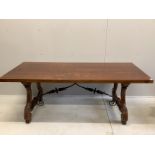 A Spanish walnut and fruitwood rectangular table, width 200cm, depth 84cm, height 77cm together with