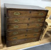 A brass mounted military style mahogany six drawer two part chest, width 91cm, depth 43cm, height