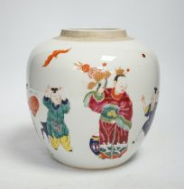 A Chinese famille rose ginger jar, late Qing, 18cm high