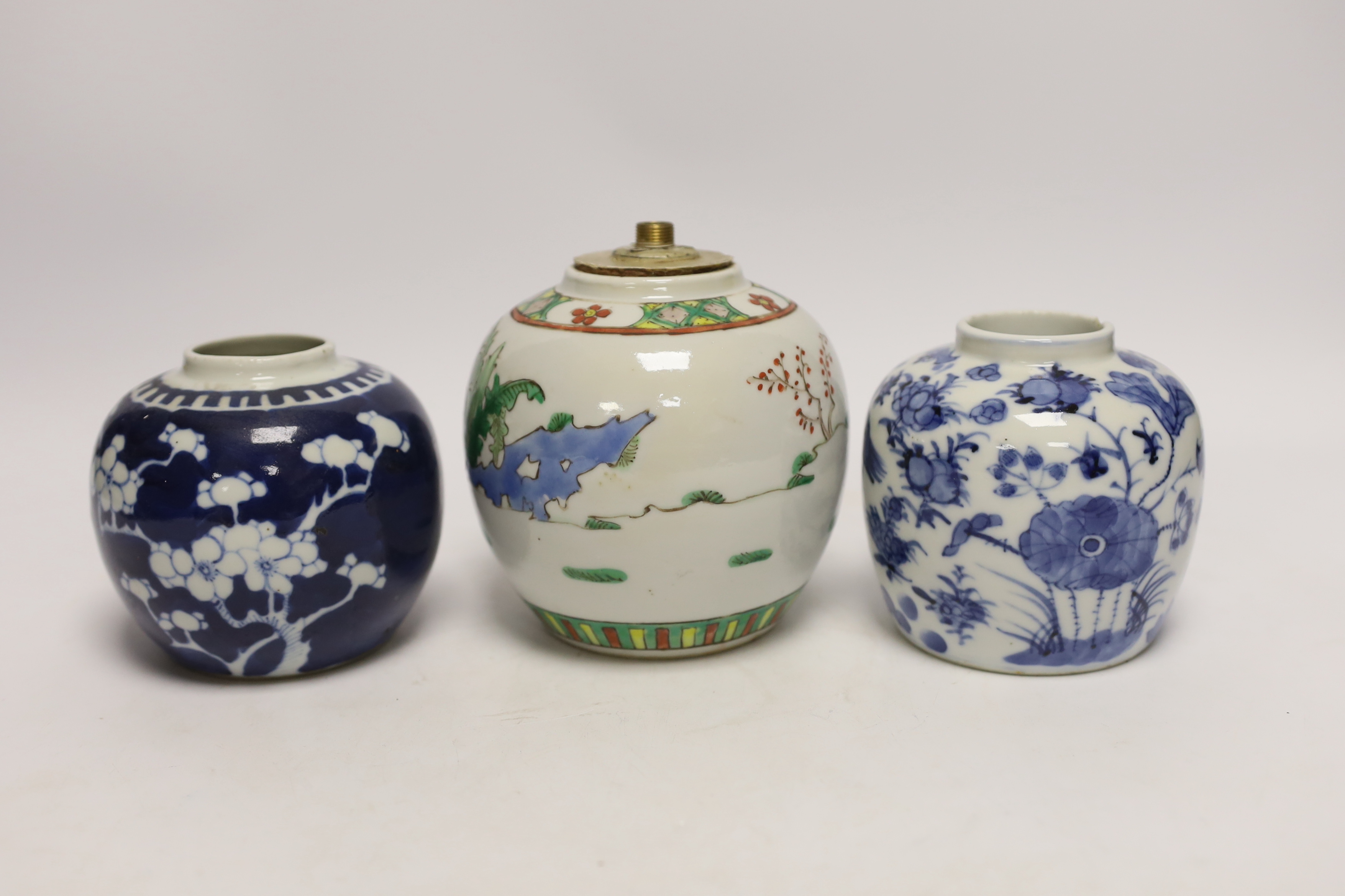 Three Chinese ginger jars, including a blue and white prunus example, Late 19th/early 20th - Image 2 of 5