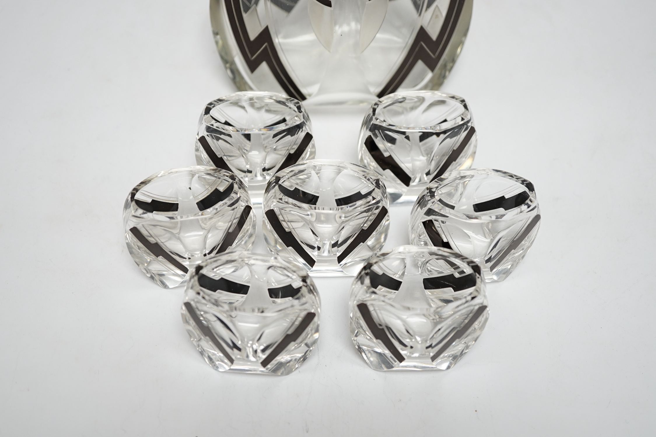 An Art Deco Bohemian glass liqueur set, decanter height 21cm - Image 3 of 8