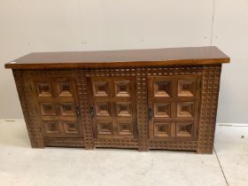 A Spanish walnut and fruitwood sideboard, width 172cm, depth 43cm, height 84cm