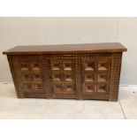 A Spanish walnut and fruitwood sideboard, width 172cm, depth 43cm, height 84cm