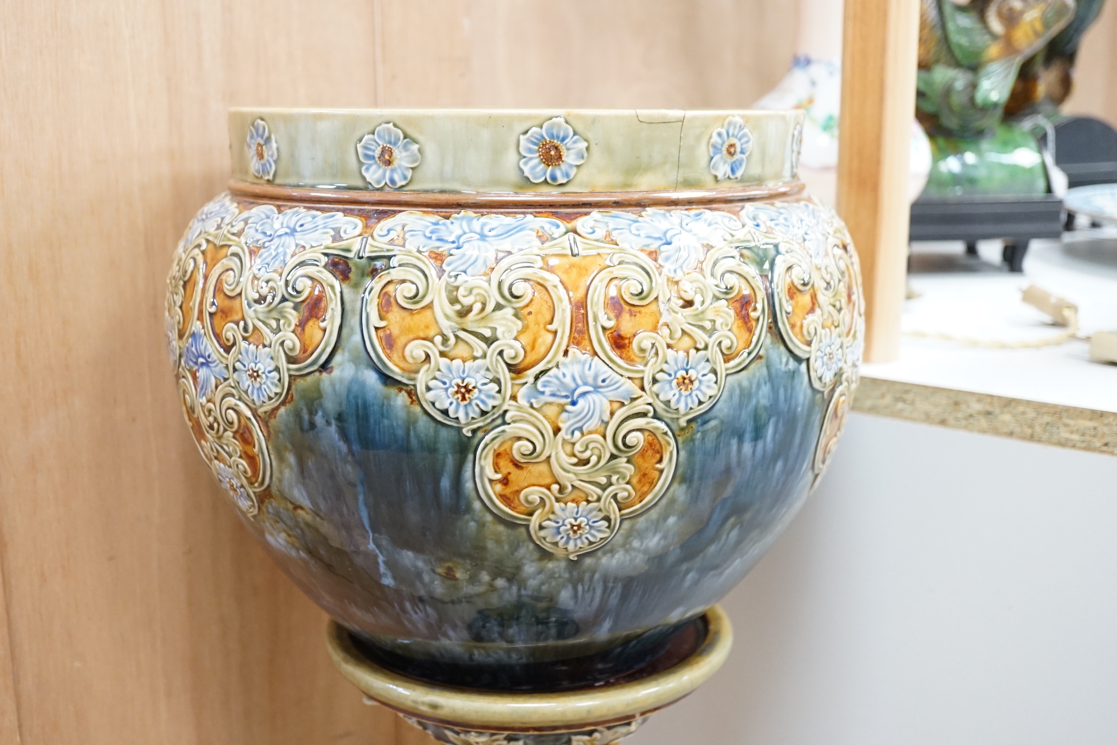 A Royal Doulton stoneware jardiniere and pedestal (cracked), 104cm - Image 3 of 5