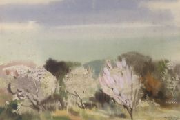 Lajos Dobos (Hungarian, 1921-2012), watercolour, 'Blossoms at Balaston', signed and inscribed verso,