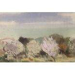 Lajos Dobos (Hungarian, 1921-2012), watercolour, 'Blossoms at Balaston', signed and inscribed verso,