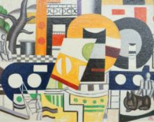 Manner of Fernand Leger (French, 1881-1955) oil on canvas board, Surreal composition, geometric