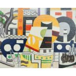 Manner of Fernand Leger (French, 1881-1955) oil on canvas board, Surreal composition, geometric