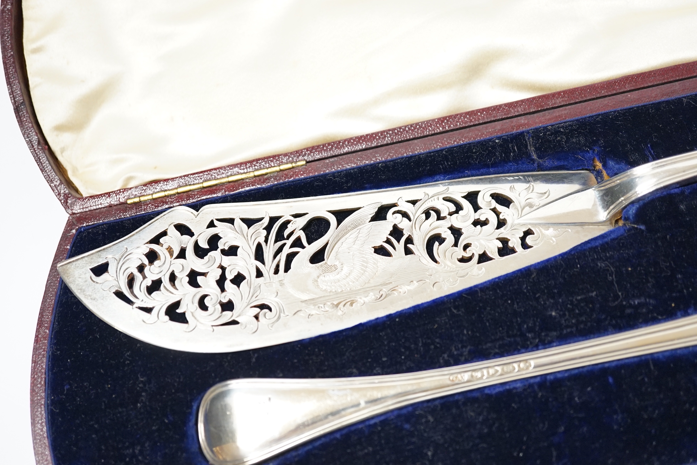 A cased pair of Victorian silver Old English thread pattern fish servers, by George Adams, London, - Image 2 of 6