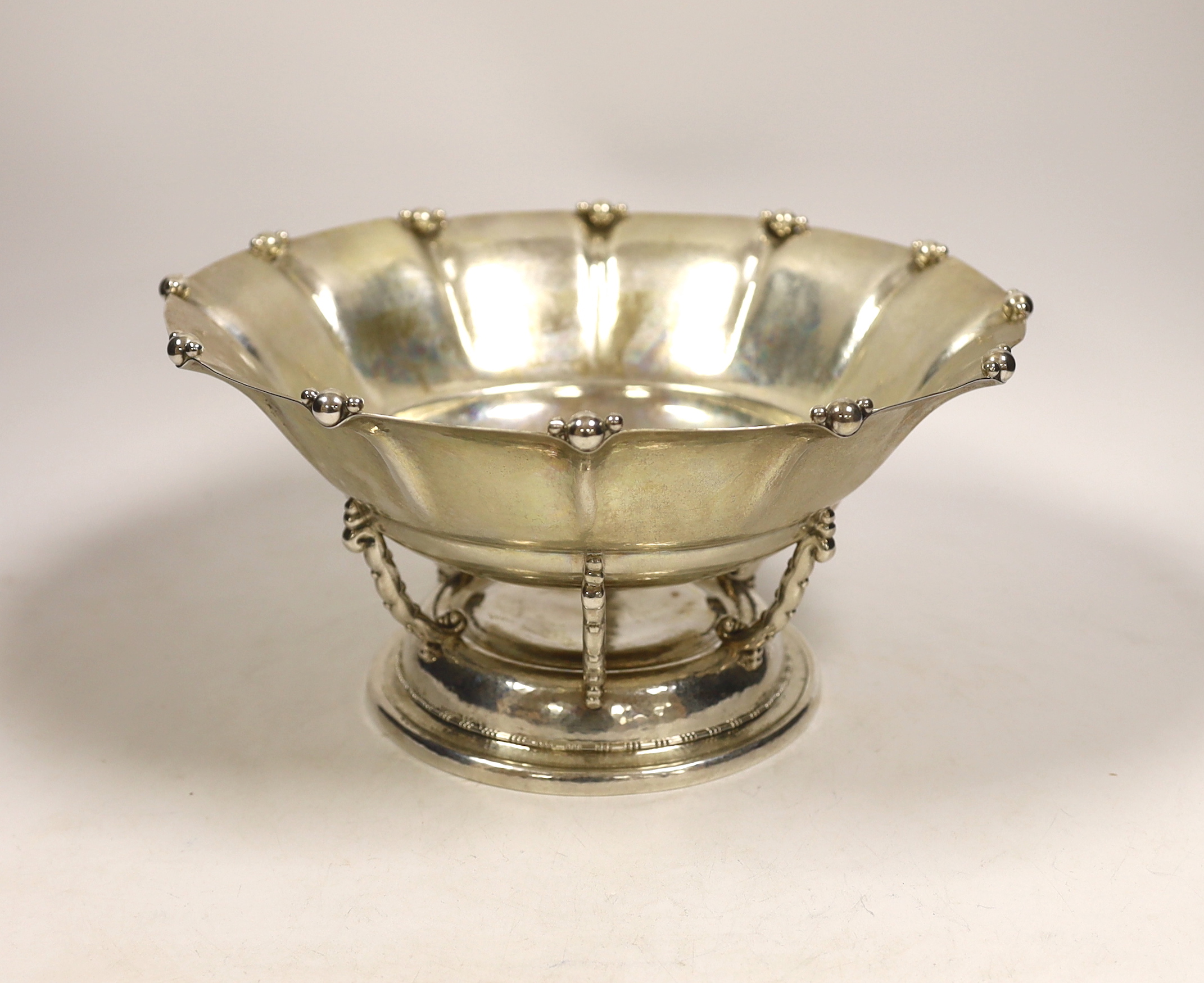 An early 20th century Swedish planished white metal circular fruit bowl, by Karl Anderson, date