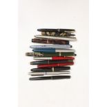 A collection of thirteen fountain pens by Parker, Mabie Todd, etc.