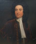 Mid 18th century, English school, oil on canvas, Portrait of a gentleman wearing a wig and frock