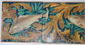 A set of six Victorian ‘fish’ decorated tiles by WB Simpson, 15cmsq
