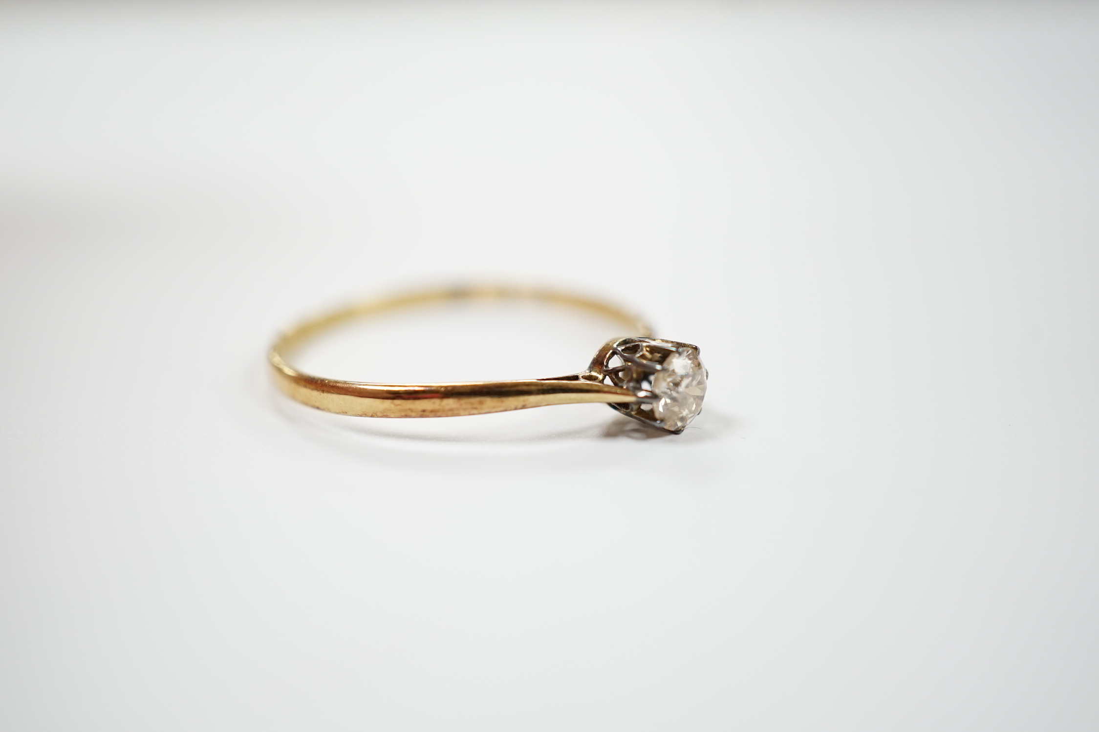A 1920's 18ct gold and solitaire diamond set ring, size V, gross weight 1.8 grams. - Image 3 of 4