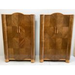 A pair of Art Deco walnut compactum wardrobes, width 116cm, depth 54cm, height 183cm