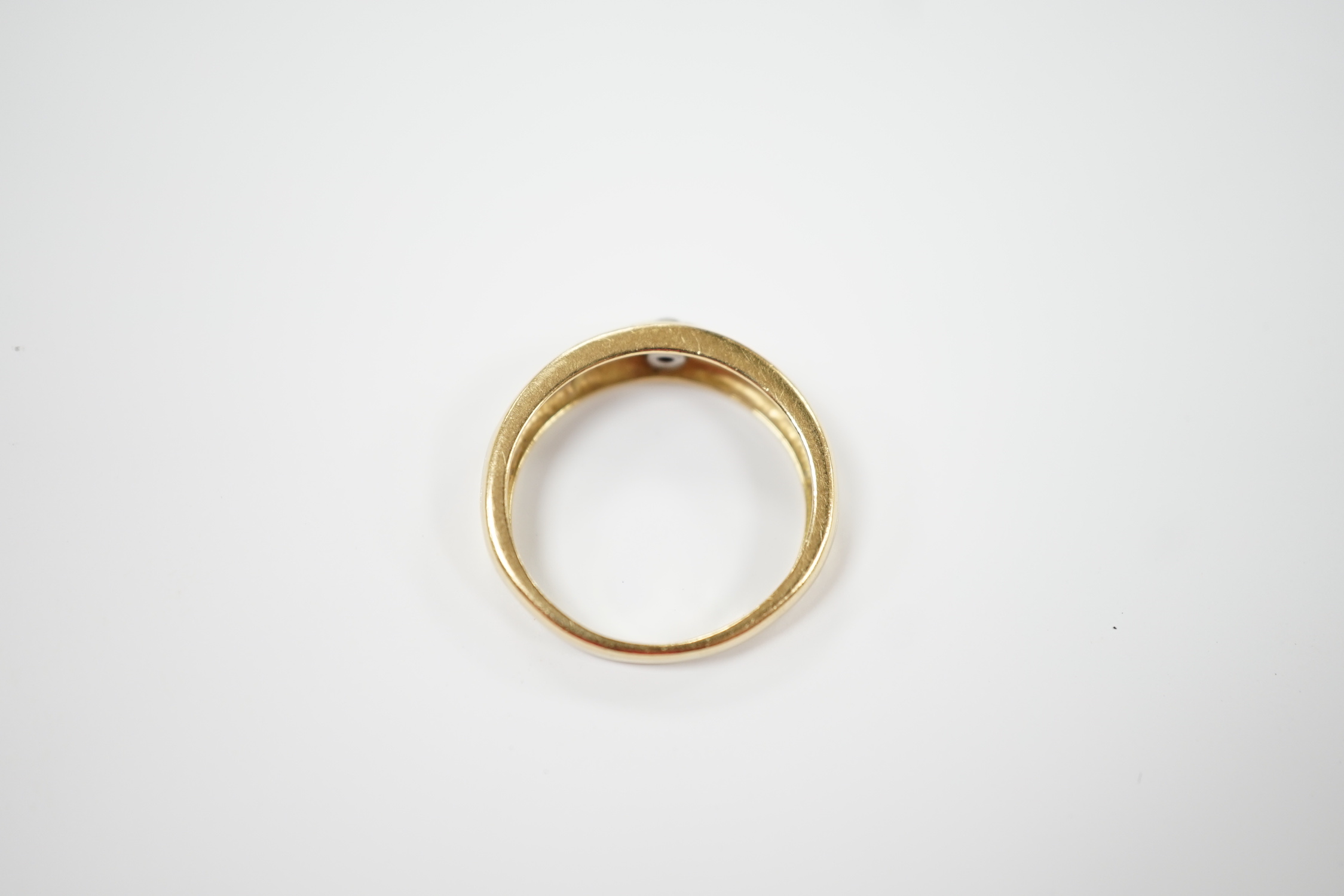 A two colour 750 yellow metal and single stone diamond chip set ring, size L, gross weight 3.3 - Image 3 of 3