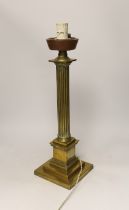 A brass Corinthian column table lamp, 54cm total height