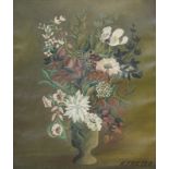 H. Freter, oil on canvas, Still life of flowers in a vase, signed, 60 x 50cm