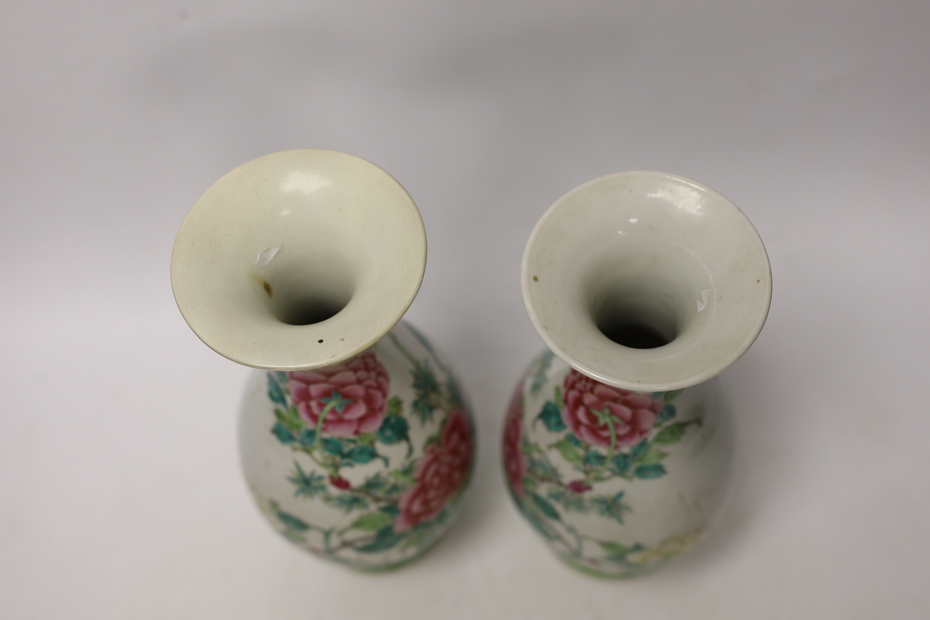 A pair of Chinese famille rose pear shaped vases, Guangxu period, 25cm high - Image 3 of 4