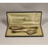 A cased pair of German 800 standard white metal fish servers by Josef Krischer, knife 29.4cm, 7.