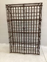 A French wrought iron wine cage, width 102cm, depth 55cm, height 162cm