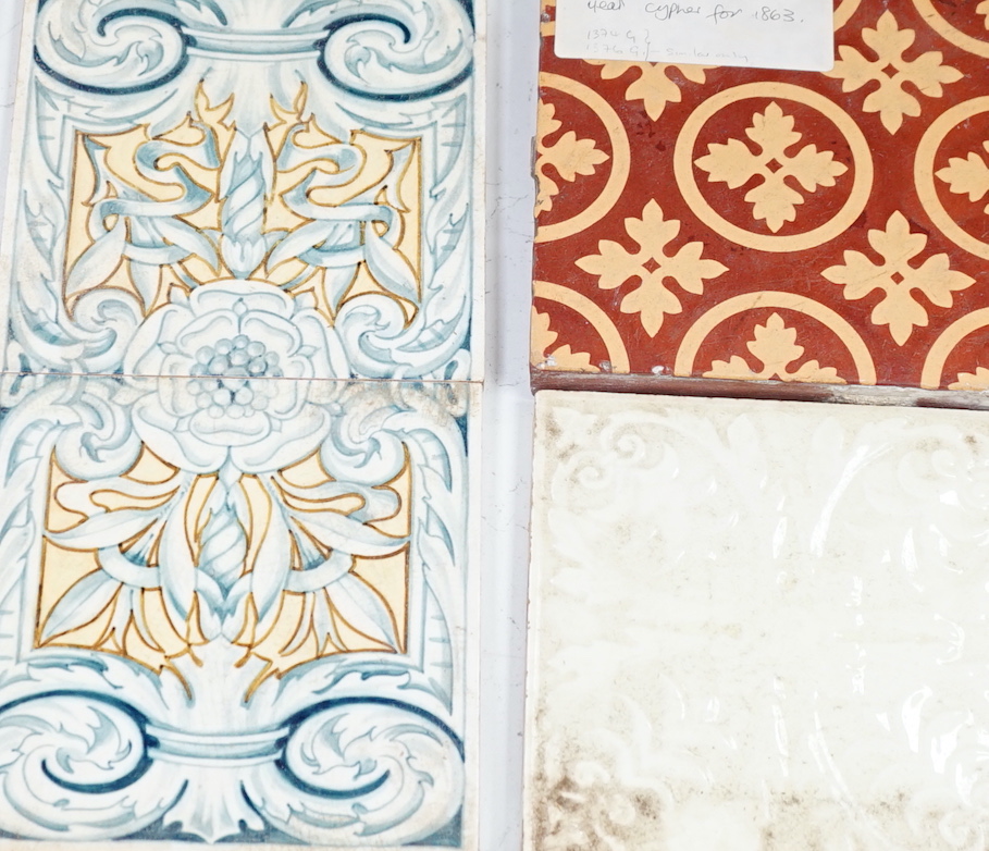 A quantity of various 19th century and later tiles including Mintons, William Brownfield etc,