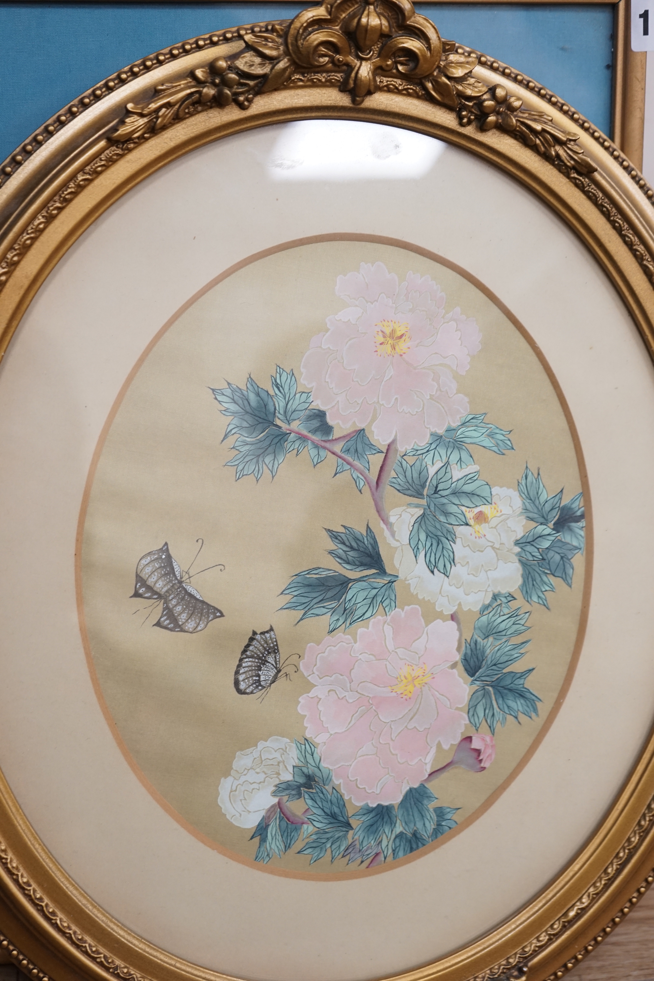 Chinese School, pair of watercolours on silk, Flowers and butterflies, 25 x 19cm - Image 4 of 4
