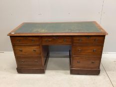 A Victorian mahogany kneehole desk, width 143cm, depth 87cm, height 76cm