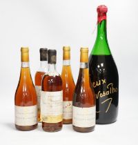 Five bottles of dessert wine including Domaine De Beaumalric 1998 and a magnum