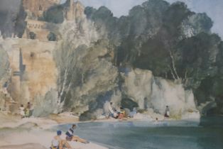 William Russell Flint (1880-1969) two colour prints, Pool below chateau and one other, one signed in