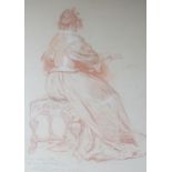 John Seymour Lucas (1849-1923), heightened sanguine chalk, Study of a seated lady, inscribed and