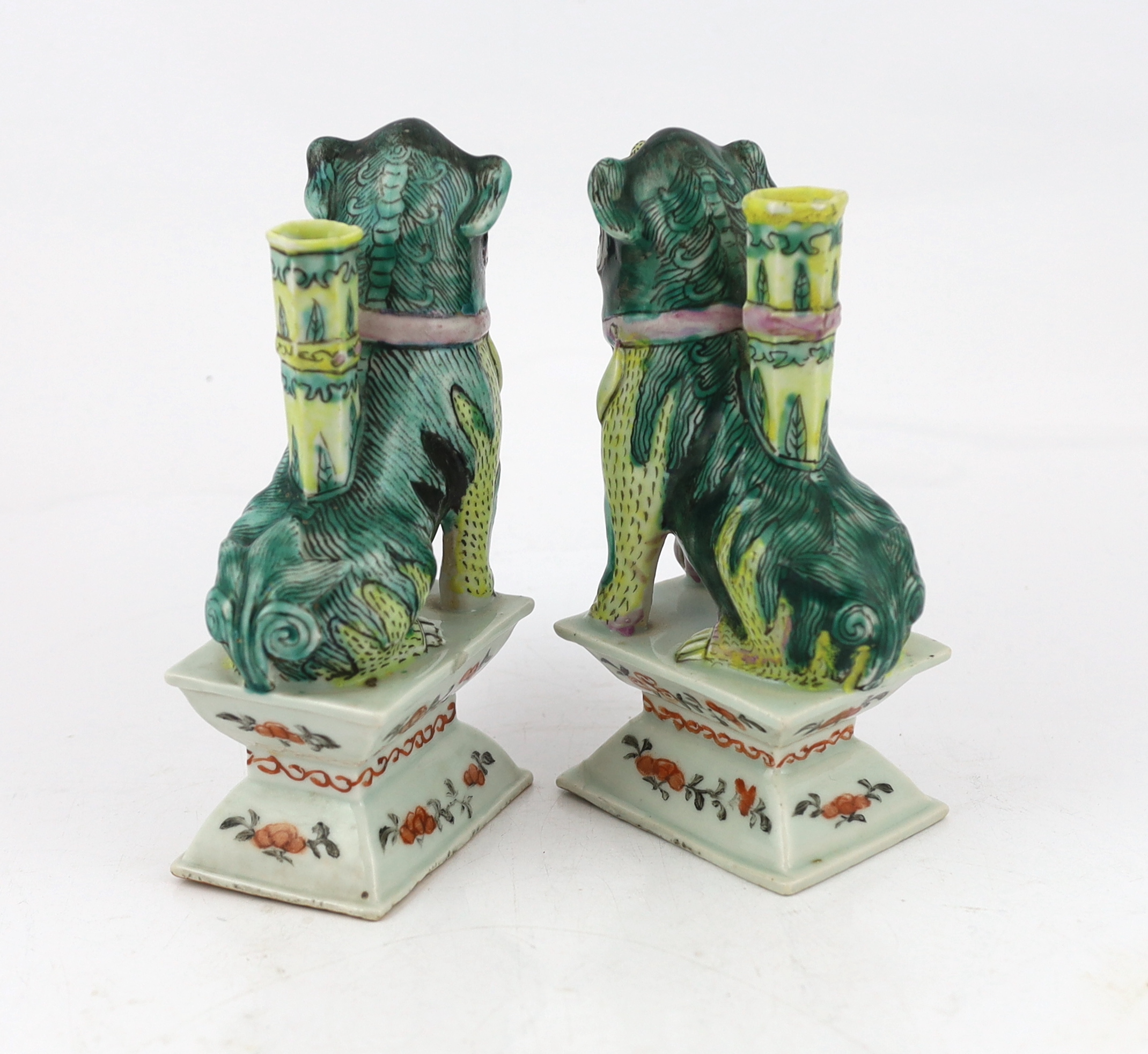 A pair of Chinese enamelled porcelain ‘Buddhist lion’ joss stick holders, early 19th century, the - Image 3 of 4