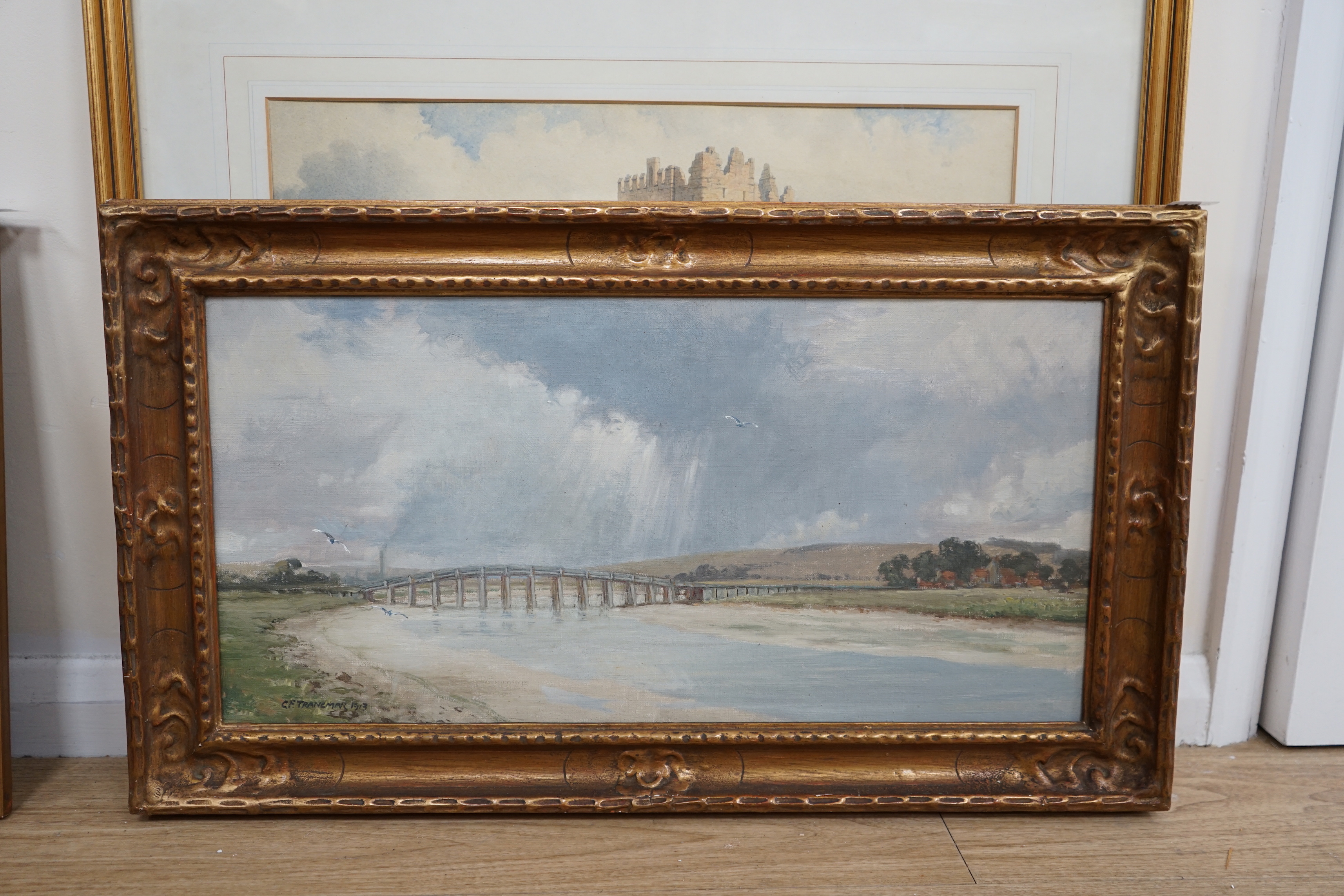 Charles Frank Trangmar (1889-1965) oil on canvas, "Old Shoreham toll bridge", signed and dated 1913, - Image 2 of 3