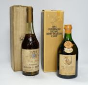 A boxed bottle of Remy Martin VSOP Cognac, a boxed bottle of Cognac Chateau de Lignres and a