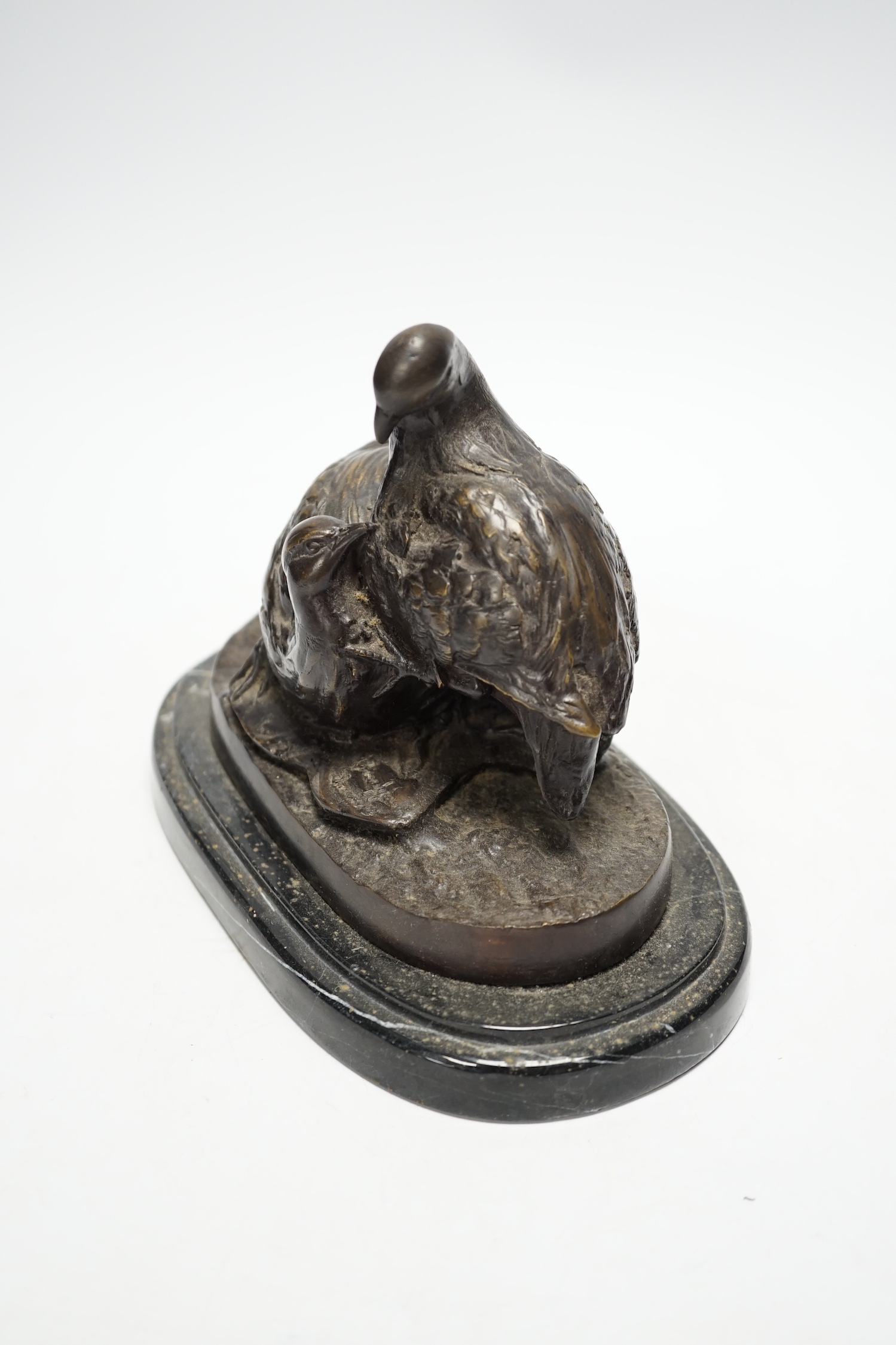 After Christopher Fratin (1801-1864) a bronze figure group of partridges, on marble base, 19cm wide - Image 2 of 6