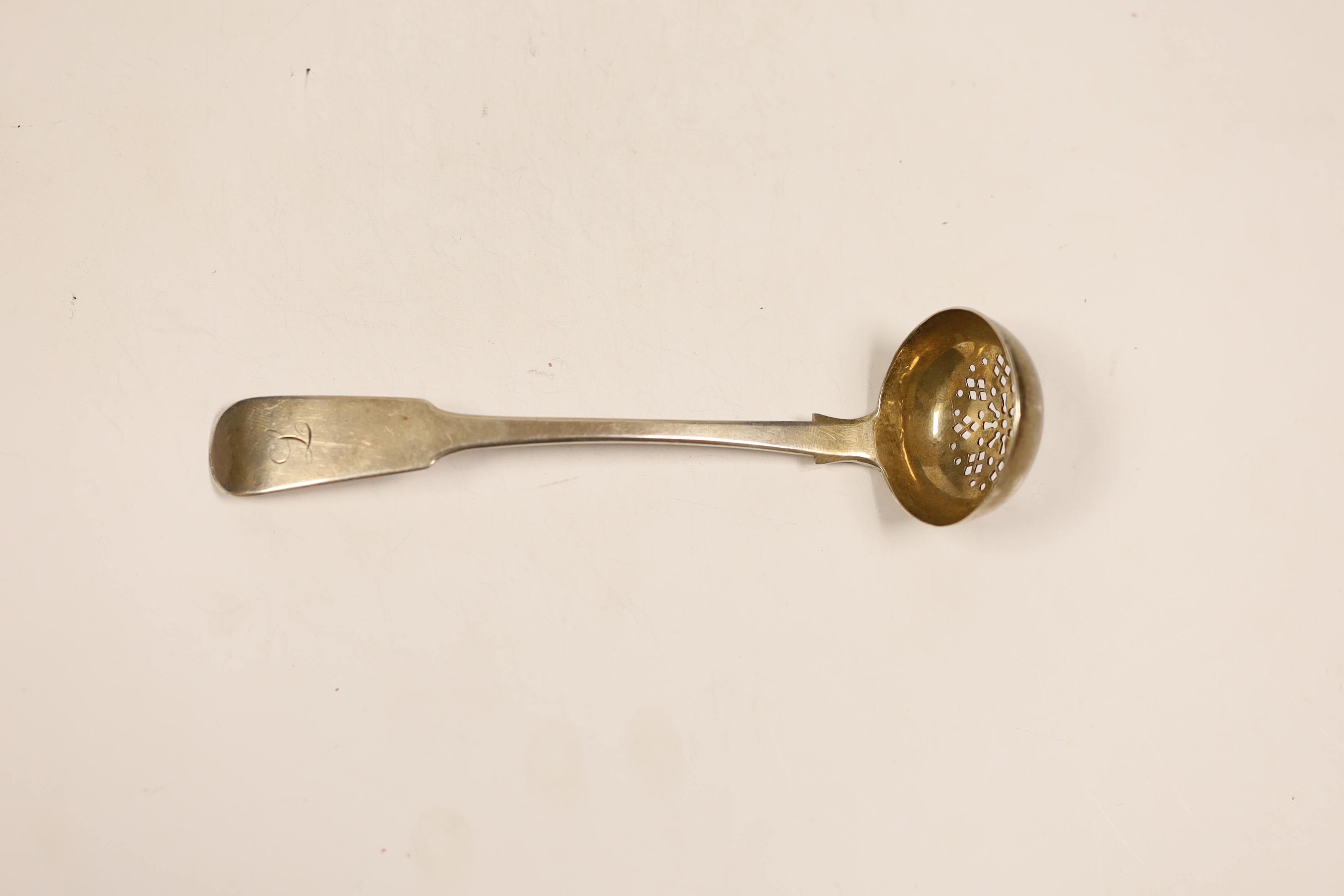 An early 19th century Scottish Provincial silver fiddle pattern sifter ladle, Robert Donaldson, - Image 2 of 3