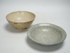 A Chinese crackle glazed bowl together with a South East Asian bowl, largest 18cm