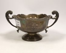 A George V silver two handled presentation trophy cup, with engraved inscription, Adie Brothers,