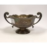 A George V silver two handled presentation trophy cup, with engraved inscription, Adie Brothers,