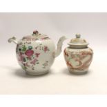 An 18th century Chinese famille rose teapot (a.f) and a ‘dragon’ jar and cover, tallest 14cm