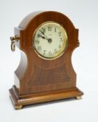 An inlaid mahogany 8 day mantel clock, 18.5cm