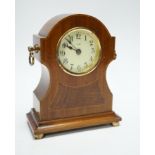 An inlaid mahogany 8 day mantel clock, 18.5cm