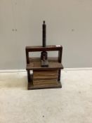 A Victorian mahogany table top book press, width 31cm, depth 22cm