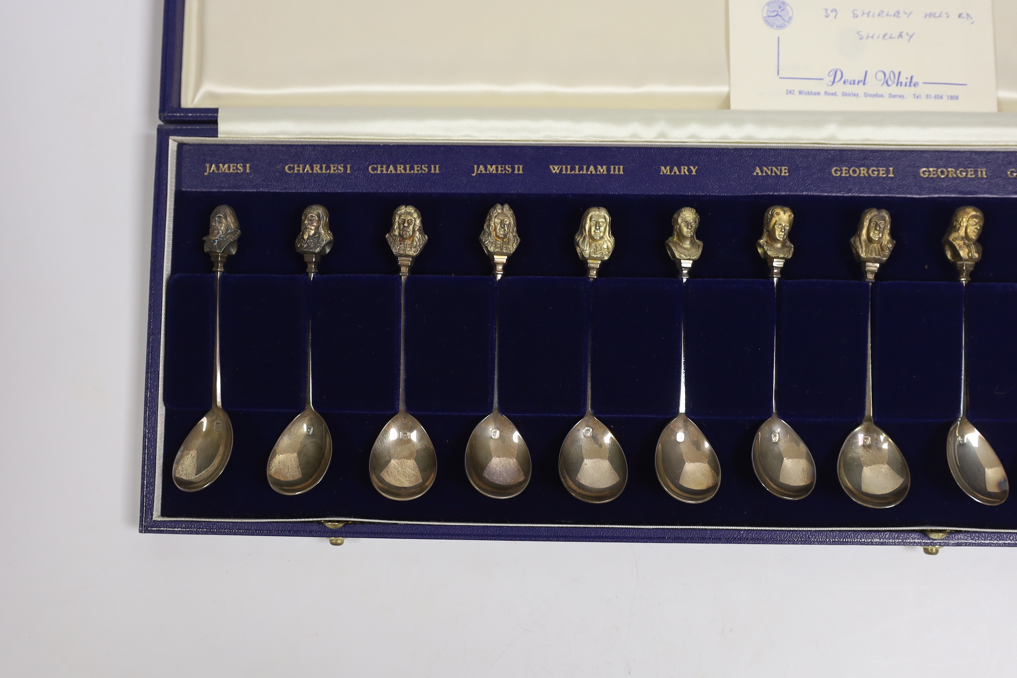 A limited edition cased set of 'American Royal Family 1607-1776', parcel gilt silver spoons, - Image 2 of 3